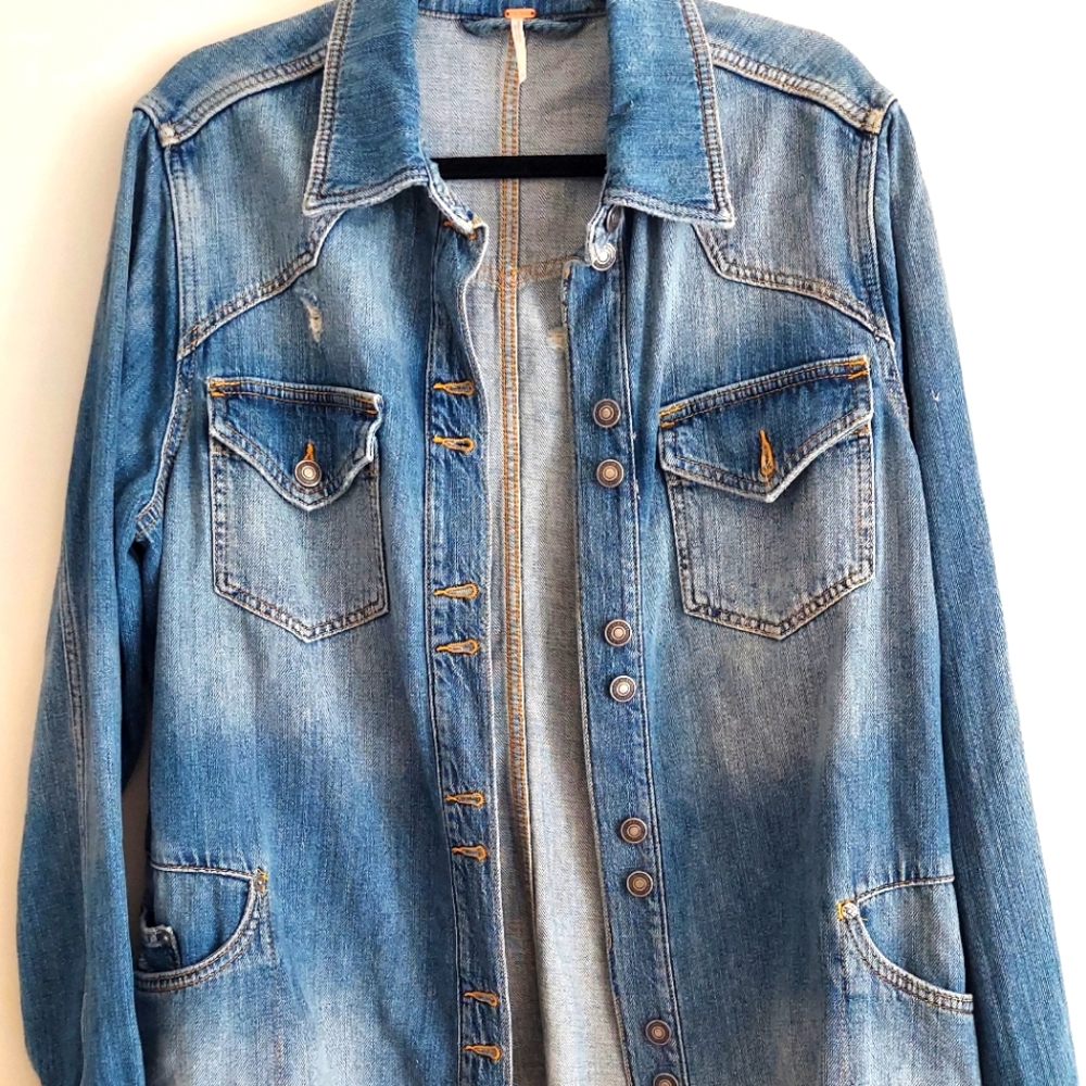 Free people moon child jacket shacket distressed bottom size M